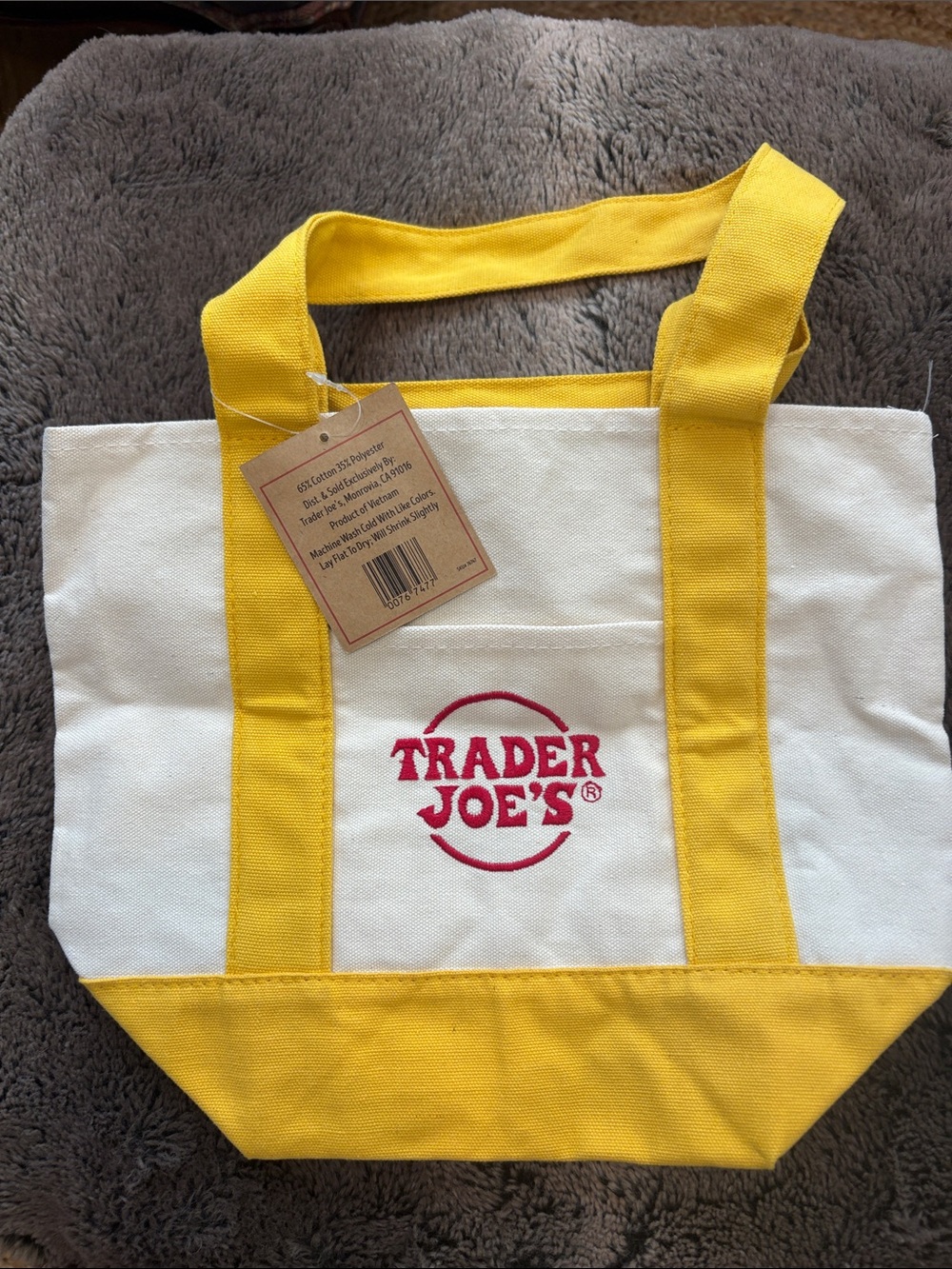 NWT Trader Joe’s Mini Canvas Tote Bag Yellow Limited Edition